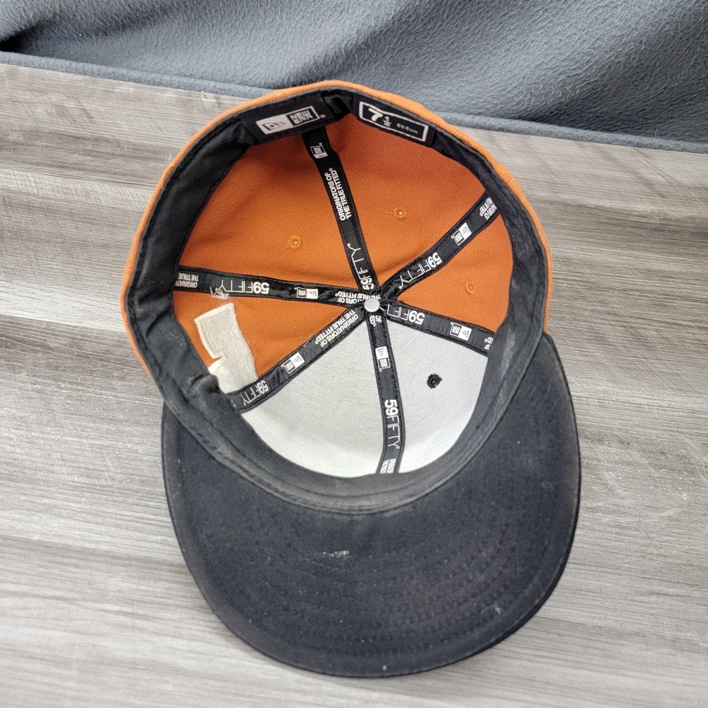 Texas Longhorns Hat Cap Fitted Mens 7 1/2 Black Orange NCAA Football New Era - Picture 5 of 6